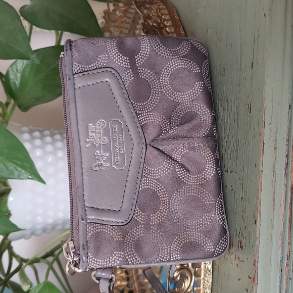 Coach Gray Monogram Zip Wristlet - Picture 1 of 10